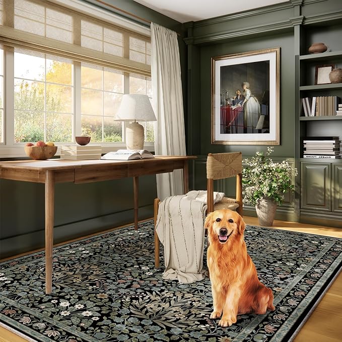 Traditional Design Vintage Floral Area Rug 5 x 7,Washable Area Rugs - Perfect for Living Room, Bedroom, Pet & Child Friendly, Nursery - Stain & Water Resistant Non-Slip, Dining Room Decor