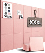 Vision Board - Cork Board for Walls, 59" x 36" | 15 Pack | Cork Board Tiles, Felt Bulletin Board, Large Corkboard, Cork Panel for Office, Felt wall Panels, Cork Panels, Corkboard Roll (Pink)