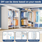 Ulif E12C Heavy Duty Closet Organizer System，Freestanding Clothing Rack, Adjustable Garment Rack 57.1" W x 16" D x 76.5" H Holds 860 lbs, White Clothing Rack with White Dustproof Cover