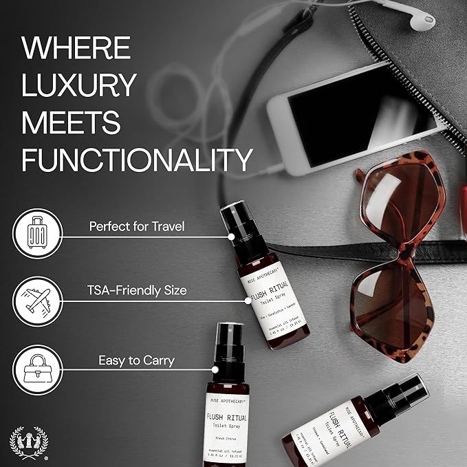 Muse Apothecary Flush Ritual - Aromatic & Refreshing Toilet Spray, Use Before You Go, Infused with Natural Essential Oils - Coconut + Sandalwood - Travel Size Mini Collection, 0.45 oz, 3 Pack