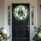[Lighted & Timer] 24" Spring Summer Wreaths for Front Door Blue Hydrangea Wreath with Lights Butterfly Rose Daisies Artificial Floral Wreath for Home Wall Window Farmhouse Wedding Indoor Outdoor Decor