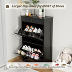 Shoe Cabinet with 2 Flip Drawers, Slim Freestanding Hidden Shoe Organizer with Drawer, Pet-Proof Shoe Storage Cabinet for Entryway Living Room Behind The Door, Black