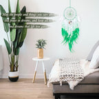 Dreamlike Butterfly Tree of Life Dream Catcher Wall Decor Green Dream Catcher with Crystal Stone Handmade Feather Dreamcatchers Home Decor Wall Hanging for Girls Bedroom Wedding Craft Gift-29.5"