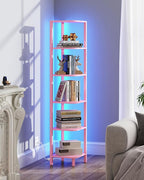 TUTOTAK Corner Shelf with LED Light, 6-Tier Corner Bookshelf for Small Space, Narrow Display Corner Shelf Stand with Storage Rack, for Living Room, Bedroom, Pink BS08BP006L