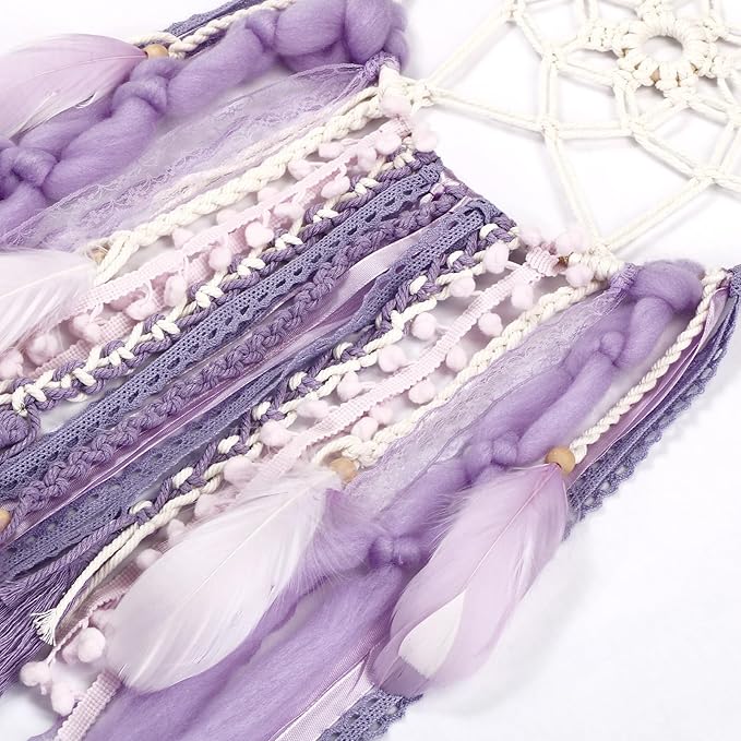 LOMOHOO Large Dream Catcher Handmade Feather Dreamcatcher, Traditional Dream Catchers with Woven Tassels Boho Wall Hanging for Girl Kids Bedroom Baby Room Home Decor Craft Ornament Gift (Purple)