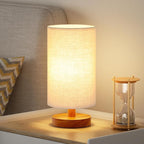 Fenmzee Small Table Lamp for Bedroom - Inline Control, Bedside Lamp with 3000K A15 LED Blub, Easy Assembly (Beige Shade - Walnut Base, 9" Inline Control)