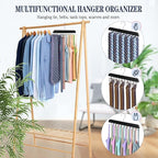2 Pack Tie Rack Belt Hanger for Closet Upgraded Non Slip Tie Hanger Space Saving with 20 Foldable Hooks Wooden Belt Tie Organizer for Tank Tops Bras Cami Scarves