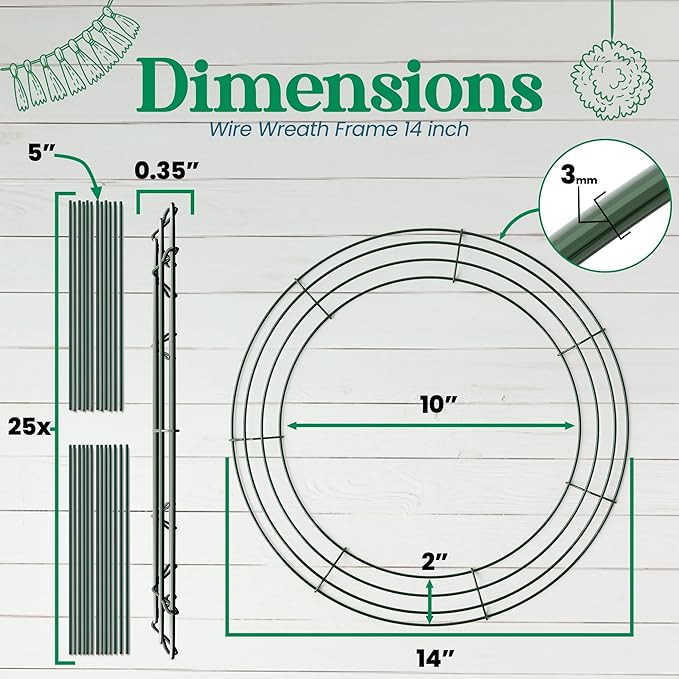 5-Pack 14 Inch Wire Wreath Frame – Round Metal Wreath Form with Ring Design for DIY Crafts, Floral Projects, and Home Decor – Dark Green Wire Frame for Christmas Holiday & Weddings