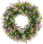 SHACOS Spring Wreath 17" Artificial Front Door Wreaths Pink Purple Yellow White Colorful Wreath for Home Wall Window Farmhouse Decoration 100% Plastic Indoor Outdoor