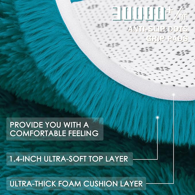 OLANLY Teal Round Rugs for Bedroom - Machine Washable, 2 ft Circle Area Rugs for Living Room, Soft and Fluffy Shaggy Carpet for Teen Girl and Boys, Nursery Rooms, Dorms, Home Decor Aesthetic