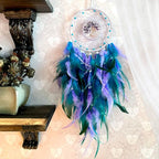 Dream Catchers, Purple Green Dream Catcher Tree of Life Wall Decor, with Natural Healing Crystal Stone, Perfect Handmade Dreamlike Crystal Dream Catcher for Bedroom Art Craft Gift