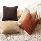 MIULEE Boho Farmhouse Throw Pillow Covers 20x20 Inch Set of 4 Rustic Mordern Neutral Cushion Covers Soft Corduroy Nordic Home Decor for Couch Bed Sofa Living Room Chocolate Brown/Rust