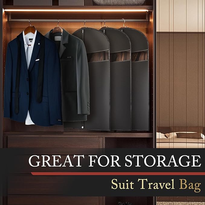 5 Pack 40-inch Suit Bag Garment Bag for Travel and Storage, Garment Bags for Hanging Clothes with Zipper and Visible Transparent Window, Black