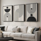 Large 3D Textured Framed Black and White Abstract Wall Art for Living Room, 3 Piece Modern Geometric Paintings, Minimalist Neutral Relief Pictures for Dining Bedroom Hallway Office Wall Decor, 24x36 In