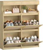 Shoe Cabinet with 4 Flip Drawers & 2 Top Drawers, Narrow Hidden Shoe Storage Cabinet for Entryway, Freestanding Shoes Organizer with Storage Space, 16-20 Pairs, for Hallway, Rattan SR57602Y