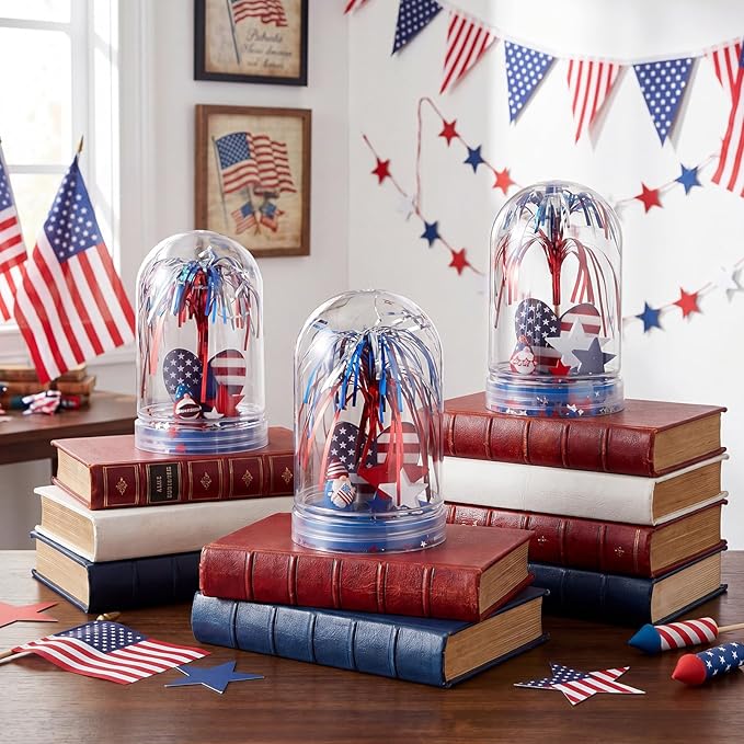 Sotiff 12 Sets 4th of July Themed Snow Globe Craft 250th Anniversary Party Supplies Firework Picks Mini Gnome Ornaments Stars Patriotic Heart Anniversary Party for Classroom Activities