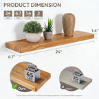 Marsmiles 24 inch Floating Shelves for Wall Solid Elm Wood Shelves|Rustic Wall Mounted Shelves with Heavy-Duty Invisible Bracket for Bathroom Living Room Kitchen|Rounded Edge Design|Natural, 2 Pack