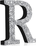 Qunclay 8'' Silver Crystal Diamond Bling Letters Crushed Diamond Decoration Wooden Glitter Letter with Screw and Hooks Rhinestone Gift for Wedding Y2k Mcbling Bedroom Wall Decor (Letter R)