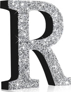 Qunclay 8'' Silver Crystal Diamond Bling Letters Crushed Diamond Decoration Wooden Glitter Letter with Screw and Hooks Rhinestone Gift for Wedding Y2k Mcbling Bedroom Wall Decor (Letter R)