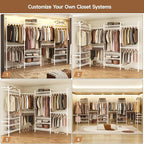 Wall Mounted Garment Rack, Industrial Pipe Metal Clothing Rack with 6 Hanging Rods (4 Expandable) & 8 Shelves, Closet Organizers and Storage System for Bedroom, Walk in Closet
