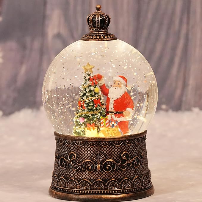 Snow Globe Christmas with Santa Claus, Lighted Christmas Snow Globes with Timer, Swirling Musical Glittering Snowglobe Lantern for Decorations(Santa Claus Gifts)