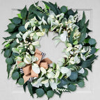 Artificial Wreaths for Front Door Year Round, 20-22" Green Eucalyptus Spring Summer Wreath with Lamb’s Ear Willow Ficus Leaves Bow, Modern Farmhouse Home Decor Porch Indoor Outdoor