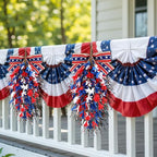 2 PCS 24'' Patriotic American Swag for Front Door 4th of July Teardrop Swags Independence Day Swags Wreath Red White Blue Flag Forsythia Flowers Hanging Swag for Memorial Day Flag Day Cabinet Decor