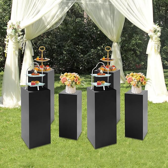 6Pcs Square Display Pedestal Stands Set for Party, Metal Display Stand Plinth Pillars, Cake Stands Pillars for Wedding Birthday Art Decor Risers, 11.8*31.5" (L), 11.02*25.6" (M), 10.24*23.6" (S)