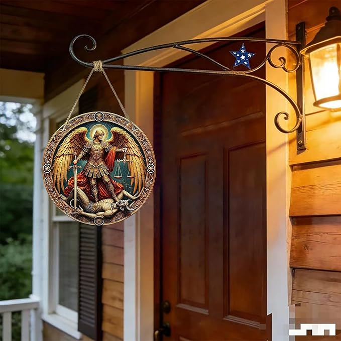 St. Michael San Miguel Arcangel Wall Pediments Home Decor Door Sign Plaques Hanging Pendant Decorations Batter Guard Angel Christian Religious Ornaments (B)