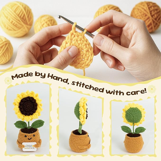 Emotional Support Crochet Sunflower Doll – Handmade Appreciation for Women, Teachers, Friends, Moms, Coworkers – Positive Affirmation Flower Pot with “You are a Blessing
