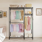 Heavy Duty Clothes Rack,Load 705LBS Garment Rack Portable Closet,Free Standing Closet Organizers and storage with Adjustable Shelves, Hanging Rods, Dividable Black 76.5"H x 41.6"L x 15.5"W