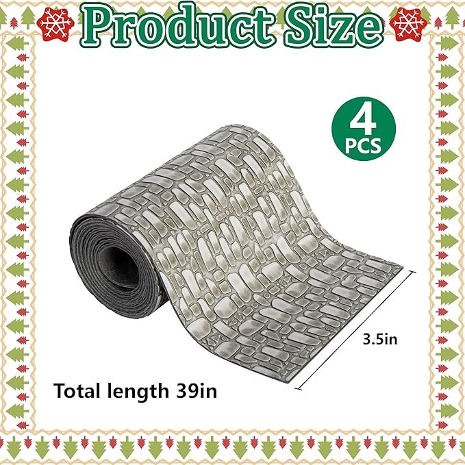 Iceyyyy 4 Pcs Christmas Village Cobblestone Road-39 x 3.5 Inch Cuttable Christmas Village Landscape Road-Miniature Xmas Villages Accessories for DIY Home Garden Street Landscape Decorations