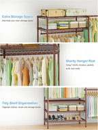 Ulif E11 Heavy-Duty Garment Rack, Metal Freestanding Clothes Rack and Closet Storage Organizer System with 8 Shelves and 4 Hanger Rods, (73.2-97.6)" W x 14.5" D x 71.2" H, Load 1034 LBS, Bronze