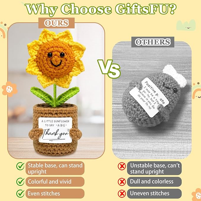 Thank You Gifts for Women Men - Crochet Sunflower Teacher Appreciation Gift for Her Him, Funny for Mom, Teacher, Sister, Emotional Support Small Cute Stuff Things, Collectible Doll