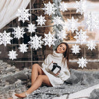 OuMuaMua Winter Christmas Snowflake Decorations Indoor, 24PCS 3D White Snowflakes Hanging Ornaments for Home Xmas Christmas Holiday Winter Wonderland New Year Party Decorations