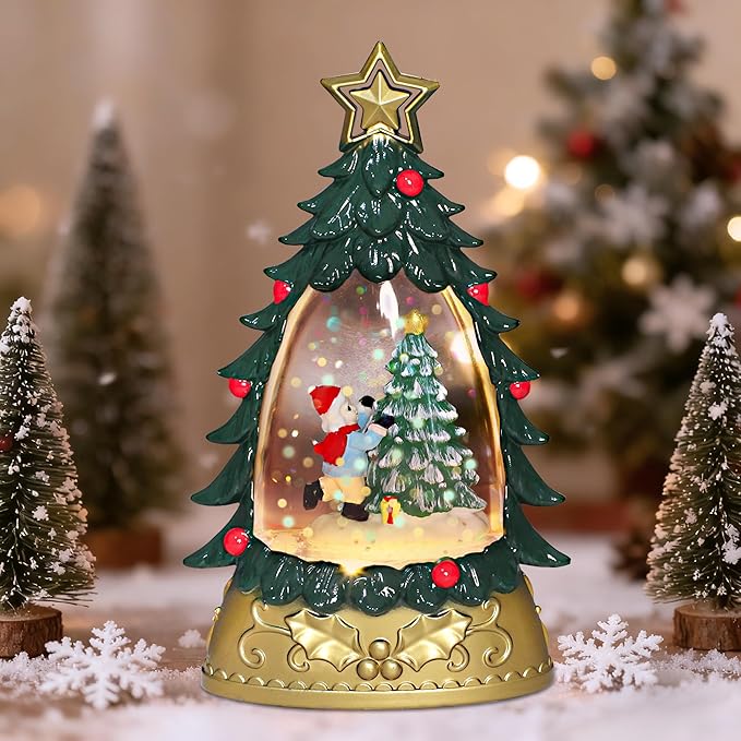 Impress Life Musical Christmas Tree Snow Globe Lantern with Music & Light, Glittering Snow Water Lantern Battery Operated Holiday Decor for Home