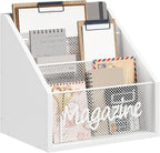 YATINEY Magazine Holder, Wood Magazine Rack Floor, Mail Organizer Countertop, Magazine Mail Holder Sorter, Record Holder for Magazines, Books, Newspapers, Tablets, White MR02WW