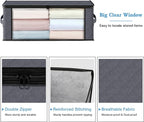 HomeHacks Storage 10-Pack Clothes Organizer Storage Bags Foldable Storage Box with Large Clear Window Sturdy Handles for Closet, Dorm, Pillows, Bedding, Clothes, Blankets, 35L, Grey