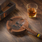 Personalized Name Walnut Cigar Ash Tray for Men Custom Wooden Cigar Ashtray Monogramed Men Ashtray Gifts for Father's Day Husband Fathers Groomsmen Papa Grandpa (Retro Tray)