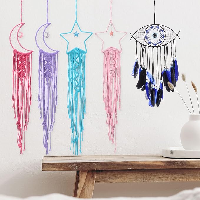 PATIKIL Moon Star Dream Catcher Decor, 39" Boho Dream Catcher Macrame Woven Wall Hanging for Home Decor Bedroom Accessories Cafes Wedding Decoration, Green
