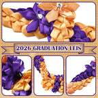 Canlierr Graduation Leis Class of 2026 Grad Ribbon Leis Double Braided Necklace Hawaiian Flower Garland with Heart Kukui Nut for Man Woman Graduation Party Supplies