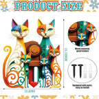 Wesiti Cat Wall Art Decor Iron Wall Sculptures Decor for Cats Lover 12.6 x 15.7 Inches Colorful Mid Century Cat Retro Signs for Home Living Room Bedroom Kitchen Office(Refined)