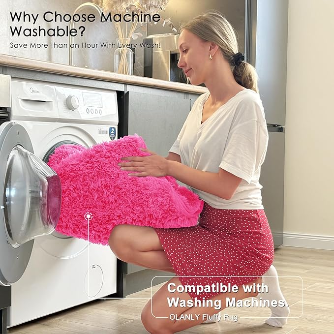 OLANLY 5x8 Machine Washable Large Area Rugs for Living Room, Bedroom, Soft Fluffy Shaggy Bedside Rug, Indoor Floor Carpet for Kids Girls and Boys, Dorms, Nursery, Home Decor Aesthetic, Hot Pink