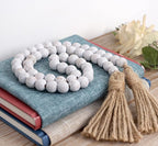 Wood Bead Garland Farmhouse Beads with Tassels,Farmhouse Tassel Garland Country Wall Hanging Decor Prayer Beads(39 inches)
