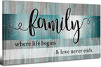 Teal Wall Art Family Sign Wall Decor Inspirational Quotes Canvas Prints Pictures Teal Kitchen Decor Dining Room Artwork 24x48 Large Rustic Farmhouse Family Painting Bedroom Living Room Home Decoration
