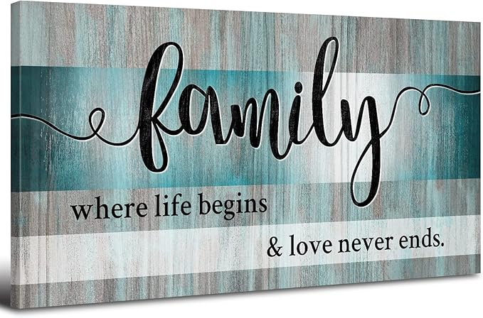 Teal Wall Art Family Sign Wall Decor Inspirational Quotes Canvas Prints Pictures Teal Kitchen Decor Dining Room Artwork 24x48 Large Rustic Farmhouse Family Painting Bedroom Living Room Home Decoration