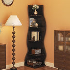 VECELO Wavy Corner Shelf, Decorative 6-Tier Corner Display Bookshelf, Tall Storage Organizer for Small Spaces, Living Room or Bedroom, Black