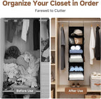 StorageWorks 6-Shelf Hanging Closet Organizers, Foldable Closet Storage Organizer with 2 Side Pockets, Portable Hanging Shelves for Wardrobe, Kid's Rooms, Dorms, RVs, 12" D x 12" W x 47 1⁄2" H, Black