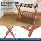 Whitmor Bamboo Luggage Rack with Bottom Shelf, Foldable Suitcase Stand, Heavy Duty Storage Shelf, 5 Nylon Straps & X-shaped Frame, Fully Assembled Walnut Luggage Holder for Guest Room, Bedroom, Hotel