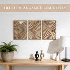 qmmp Modern Wooden Wall Sculptures - Set of 3 - Home Decor Accent - Large Wall Art for Living Room, Bedroom, Office - Easy Installation (Oak, Medium - Orbit)